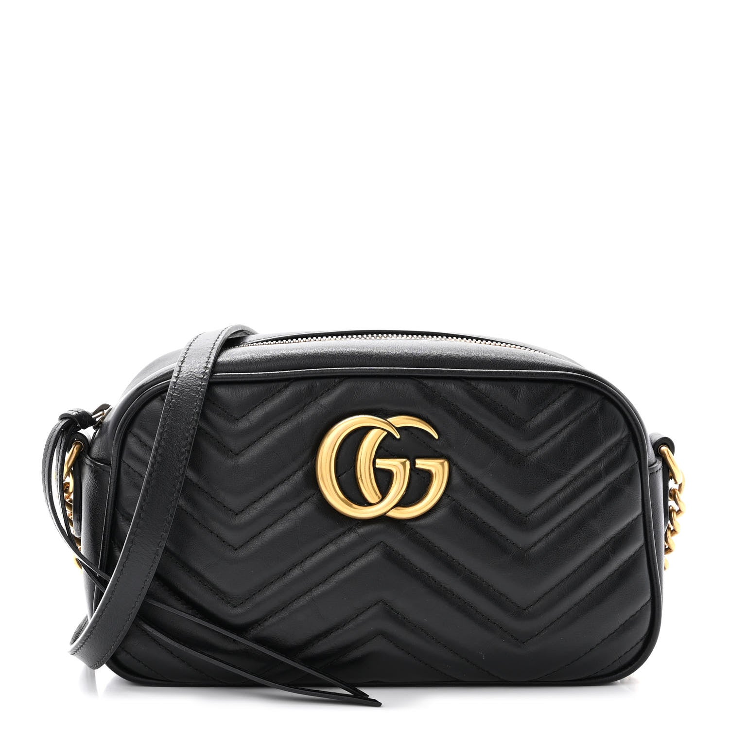 Gucci Calfskin Matelasse Small GG Marmont Chain Shoulder Bag Black 1 of 13