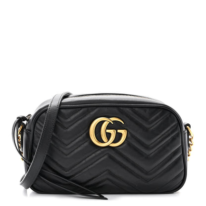 Gucci Calfskin Matelasse Small GG Marmont Chain Shoulder Bag Black 1 of 13