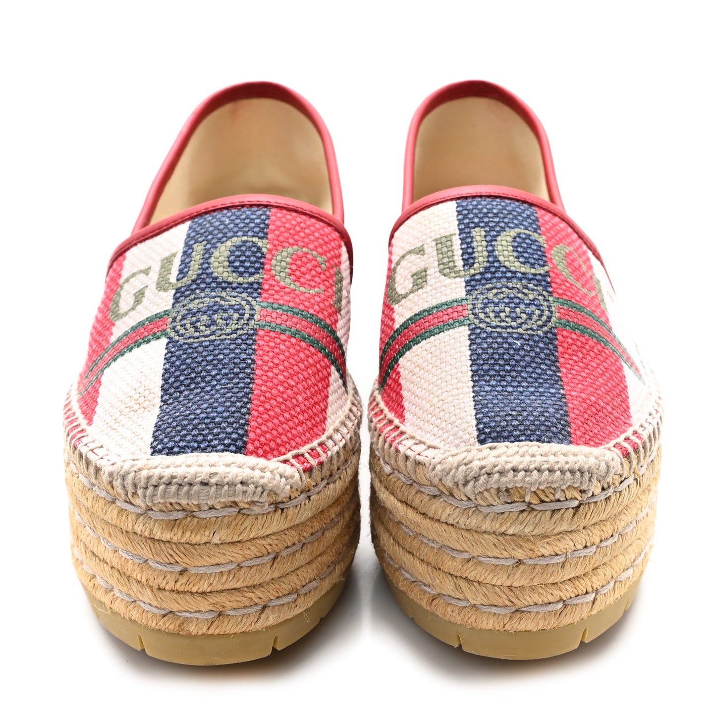 Canvas Sylvie Stripe Logo Platform Espadrilles 36 Mystic White Hibiscus Red Maritime