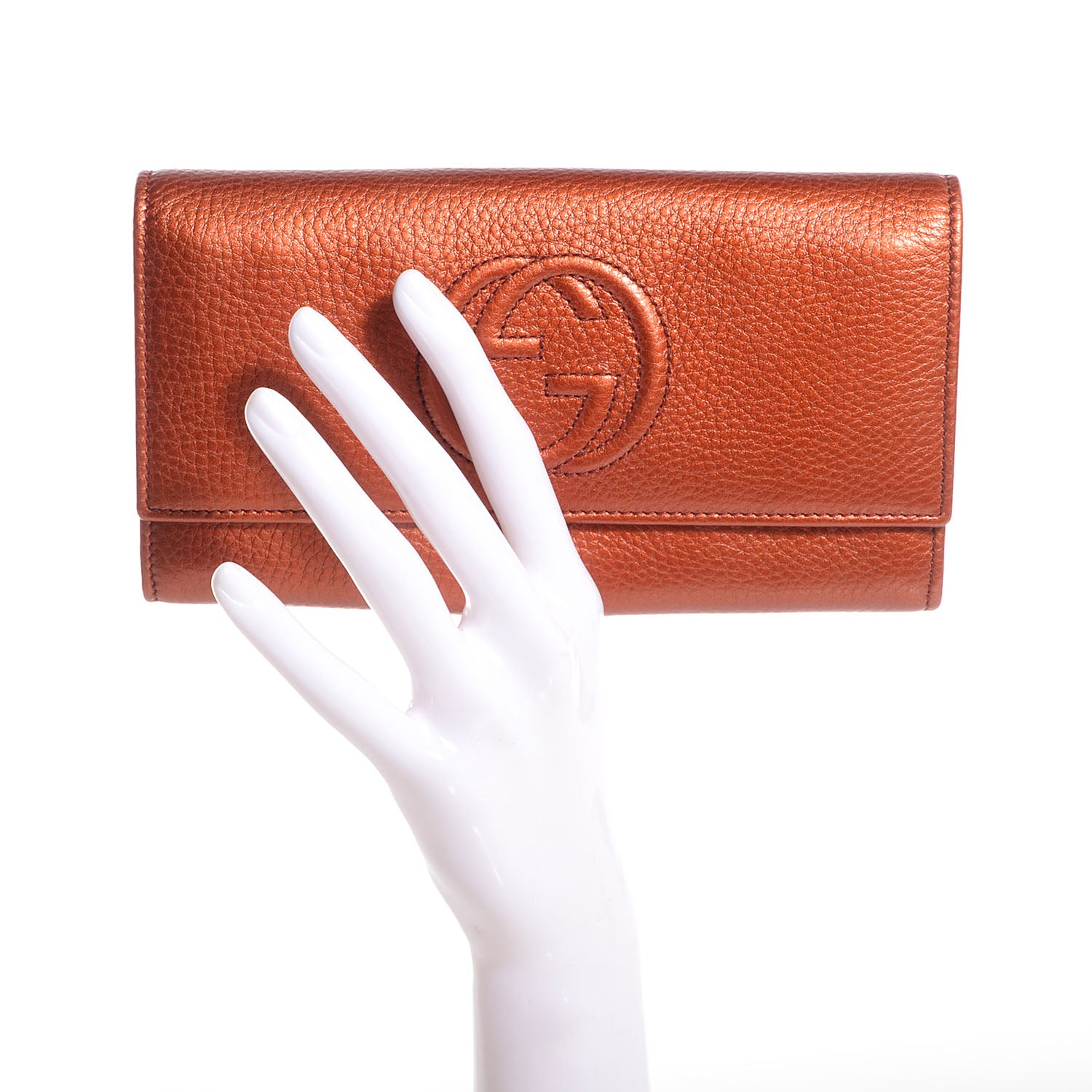 Gucci Metallic Pebbled Calfskin Soho Continental Wallet Burnt Orange 2 of 8