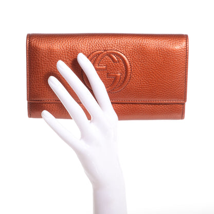 Gucci Metallic Pebbled Calfskin Soho Continental Wallet Burnt Orange 2 of 8