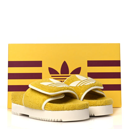 Gucci X ADIDAS Terry Cloth Trefoil GG Monogram Womens Platform Sandals 39 Smile Yellow Off White 8 of 8