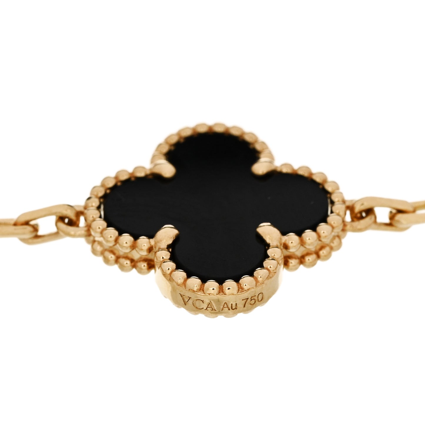 18K Yellow Gold Black Onyx 5 Motifs Vintage Alhambra Bracelet