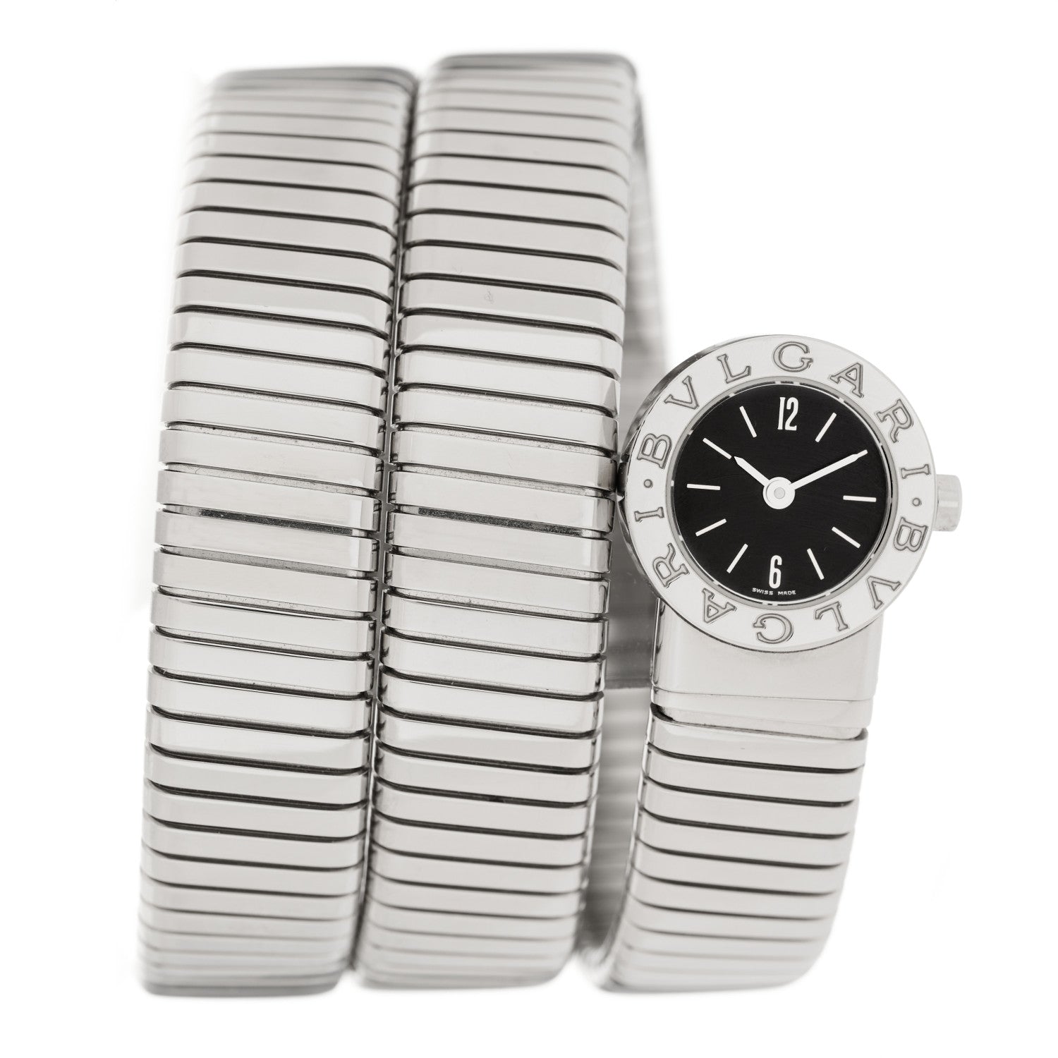 Bulgari Stainless Steel 19mm Tubogas Double Spiral Quartz Watch Black 1 of 4