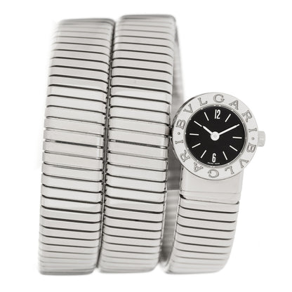 Bulgari Stainless Steel 19mm Tubogas Double Spiral Quartz Watch Black 1 of 4