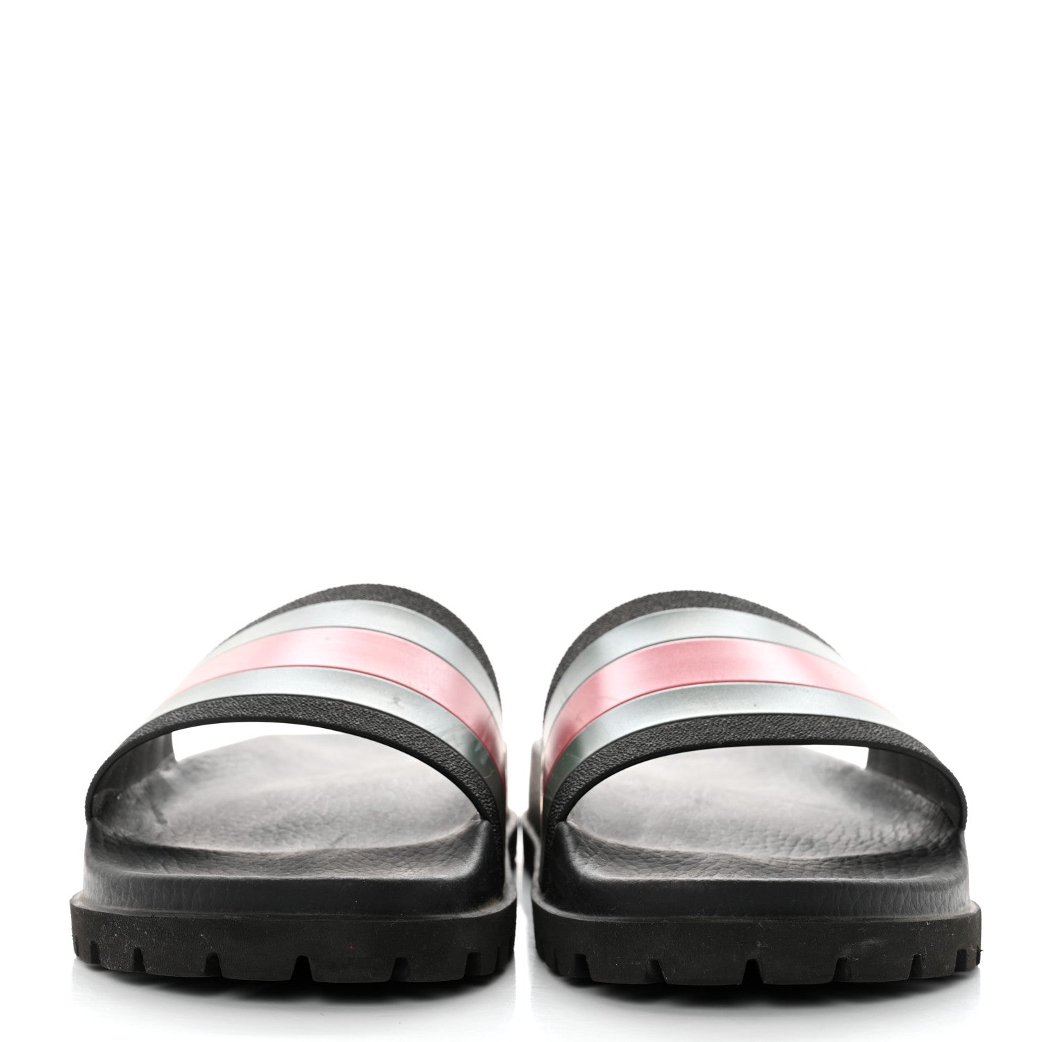 Gucci Rubber Web Mens Lug Sole Slide Sandals 10 Black Green Red 2 of 9