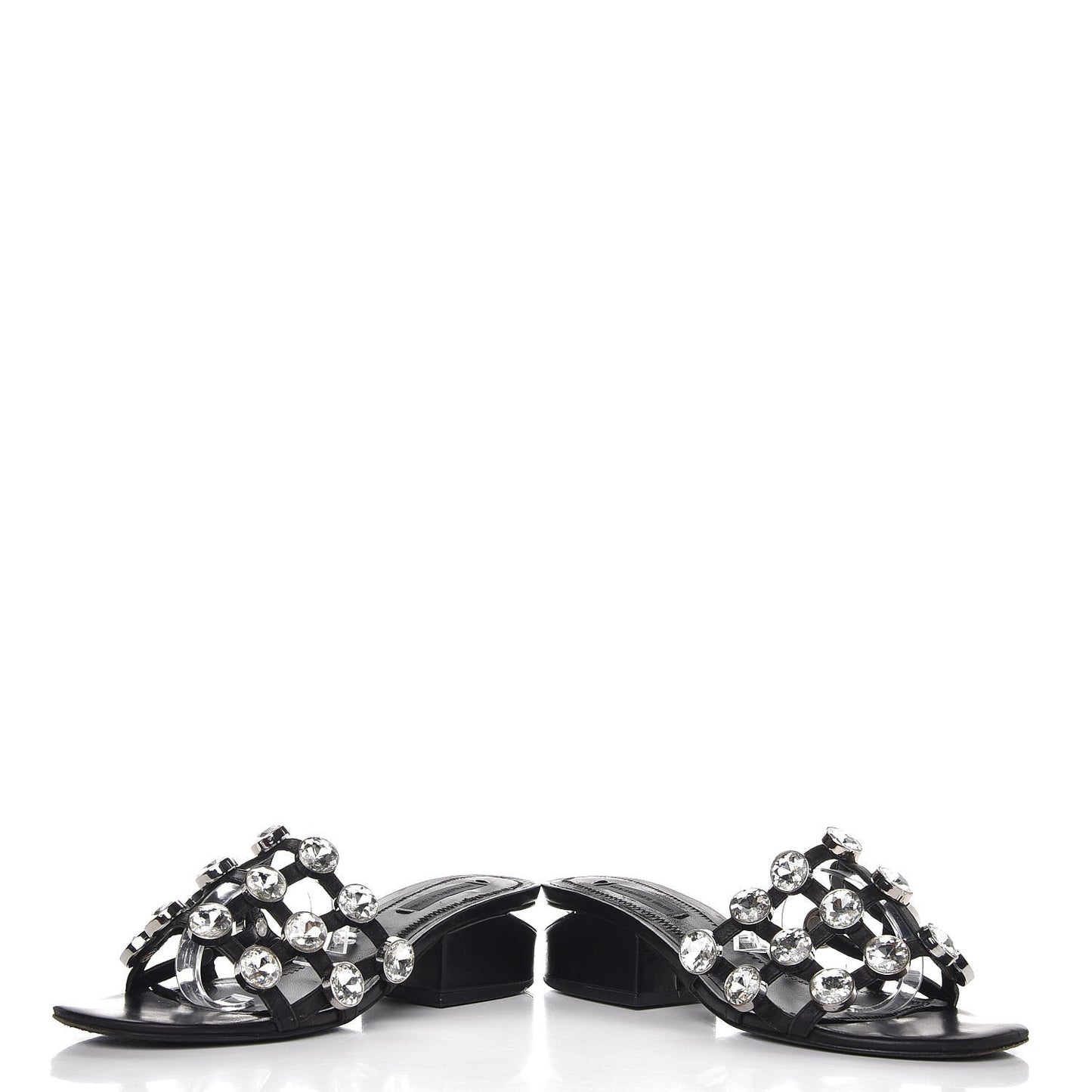Calfskin Crystal Embellished Amelia Cut Out Sandals 35 Black