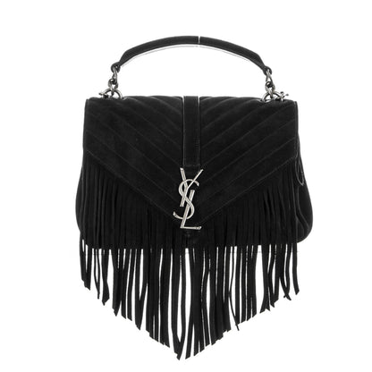 Saint Laurent Suede Matelasse Chevron Fringe Monogram Medium College Bag Black 1 of 6