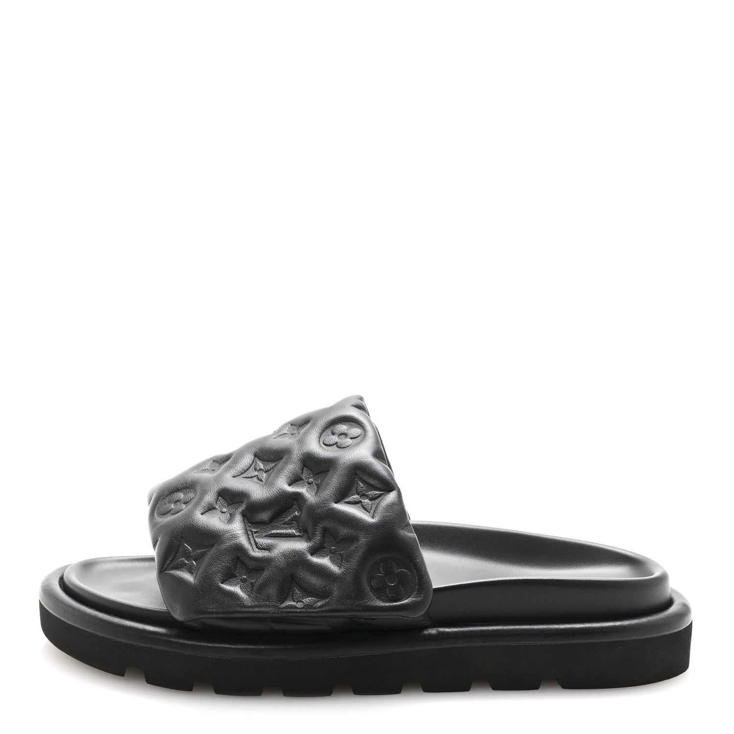 Louis Vuitton Lambskin Embossed Monogram Pool Pillow Flat Comfort Mule 40 Black 1 of 9