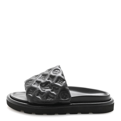 Louis Vuitton Lambskin Embossed Monogram Pool Pillow Flat Comfort Mule 40 Black 1 of 9