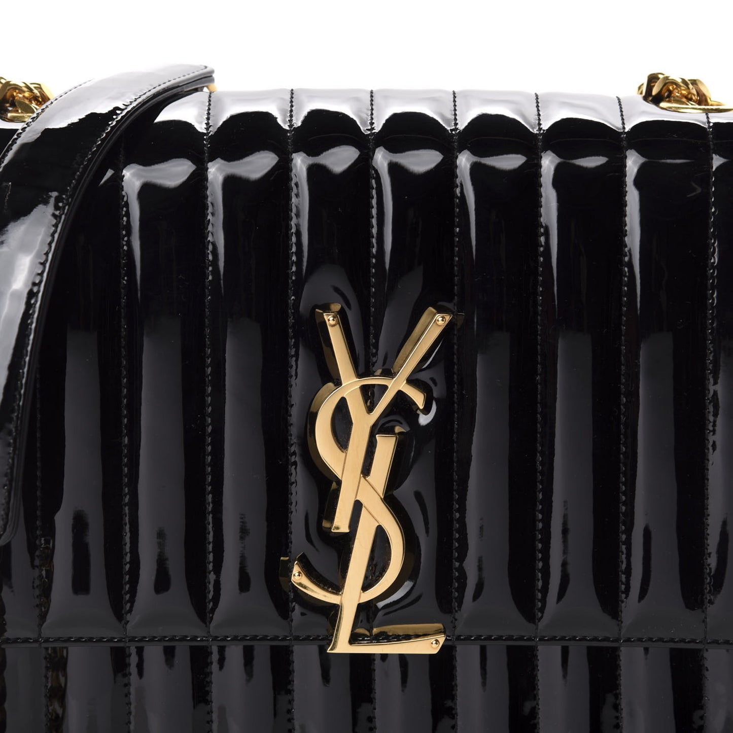 Patent Matelasse Monogram Large Vicky Chain Bag Black