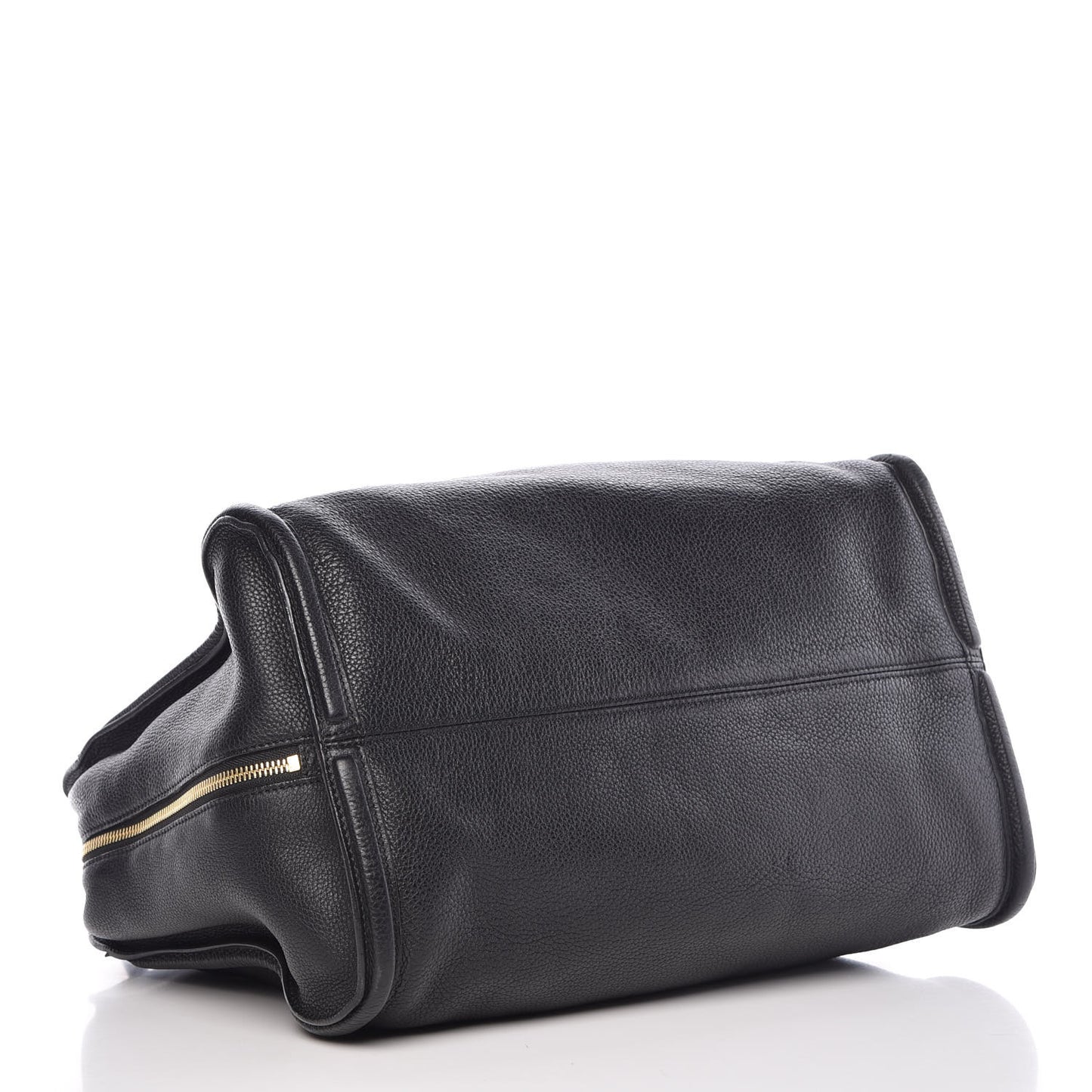 Pebbled Calfskin Large Skull Padlock Zip Around Tote Black