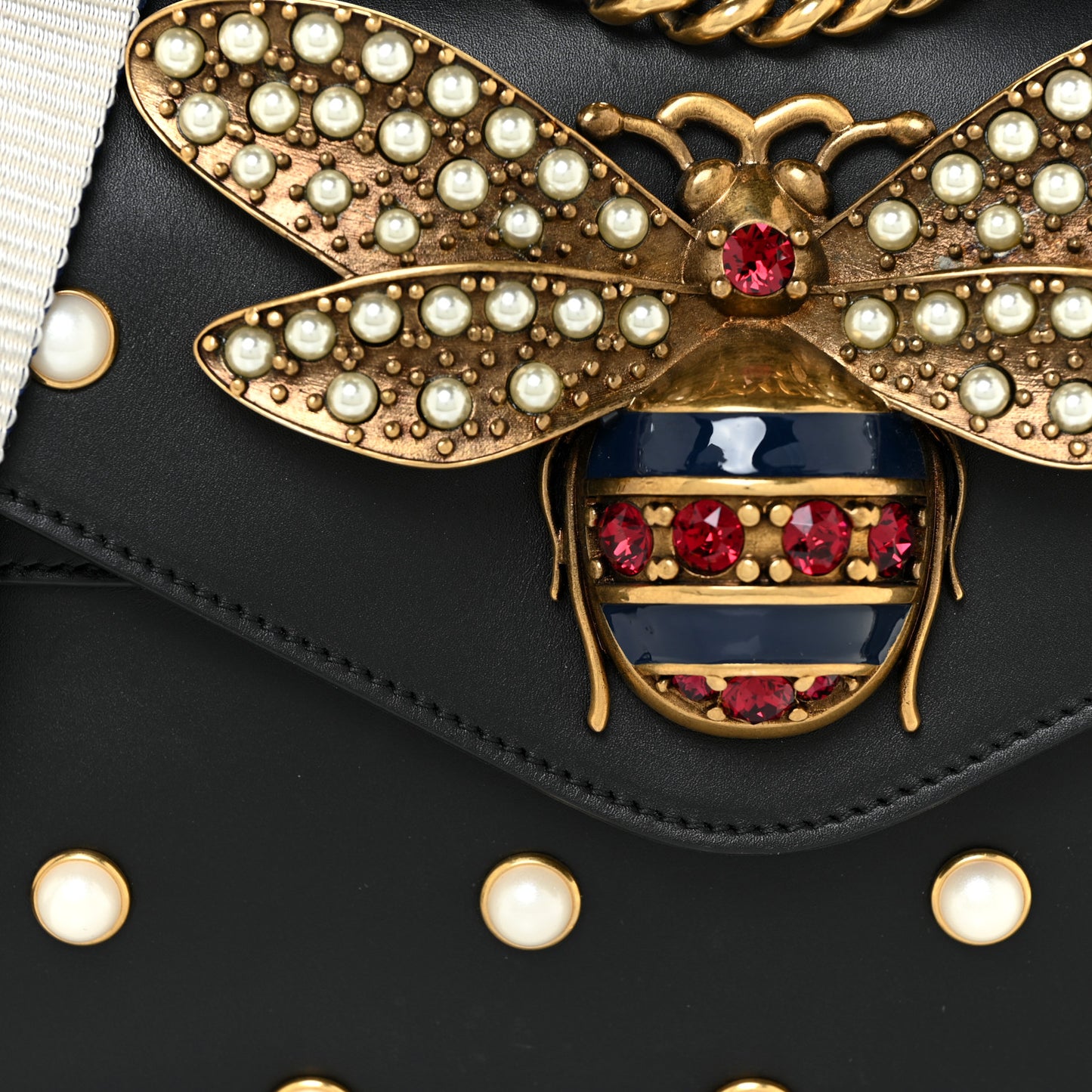 Nappa Pearl Studded Mini Queen Margaret Broadway Shoulder Bag Black