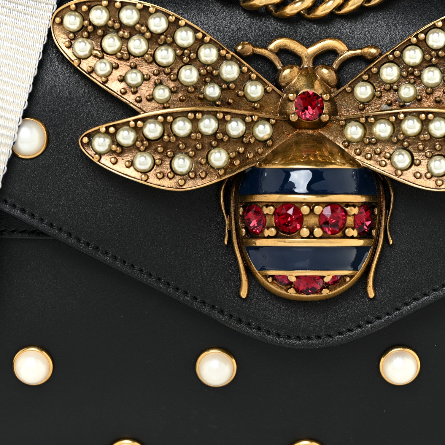 Gucci Nappa Pearl Studded Mini Queen Margaret Broadway Shoulder Bag Black 7 of 16
