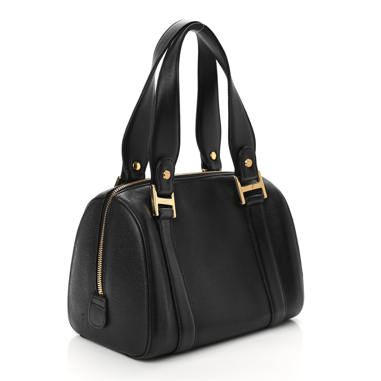 Grained Calfskin Studded Boston Bag Black