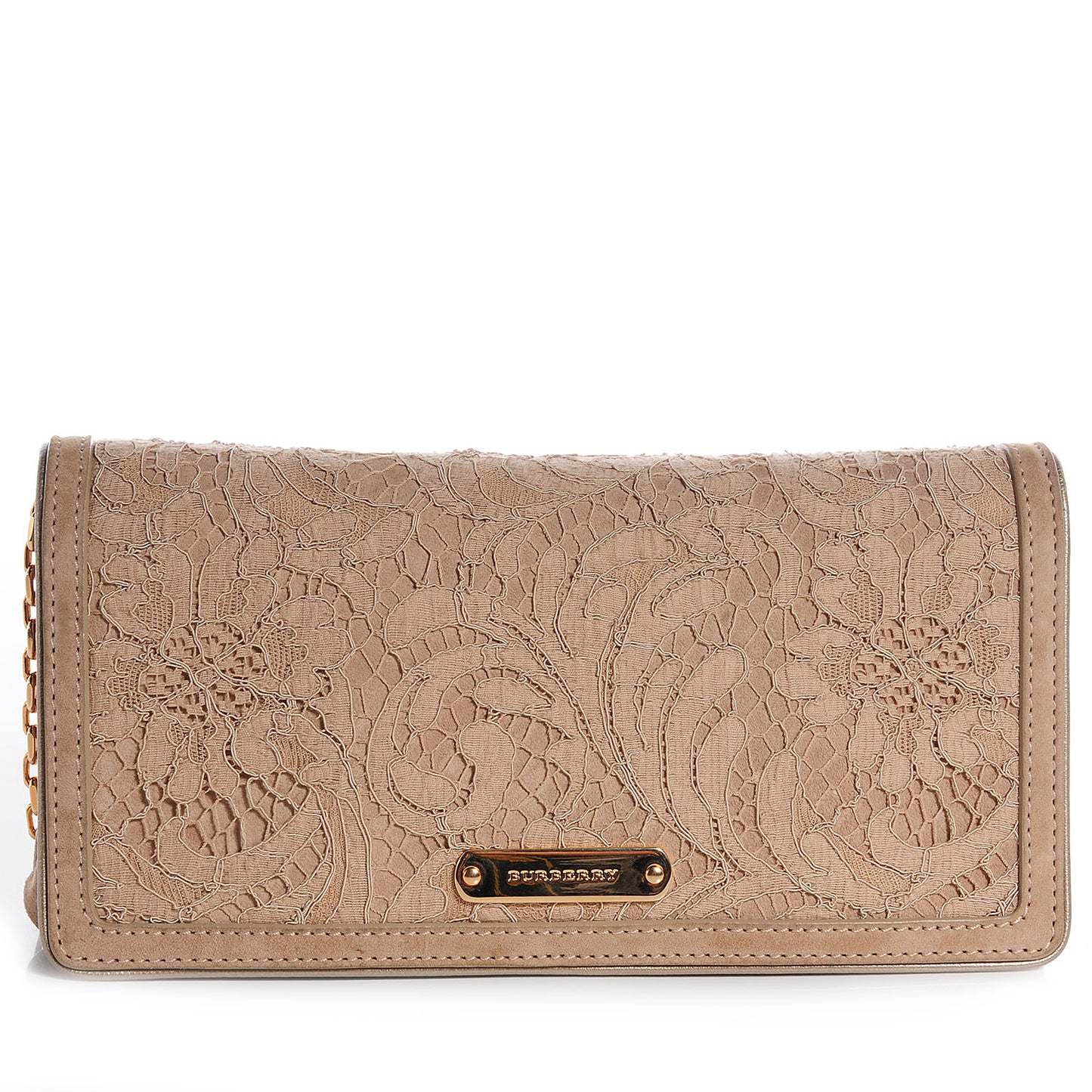 Suede and Lace Clutch Nude