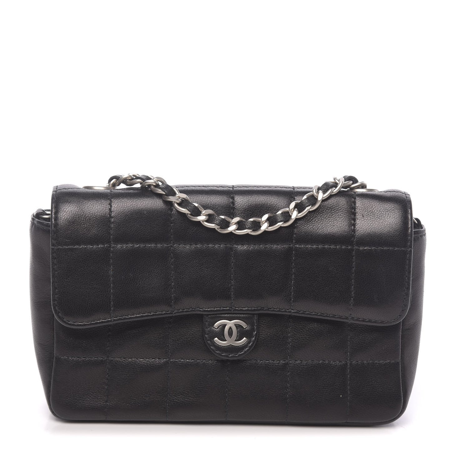 Lambskin Quilted Chocolate Bar Chain Belt Bag Clutch Black