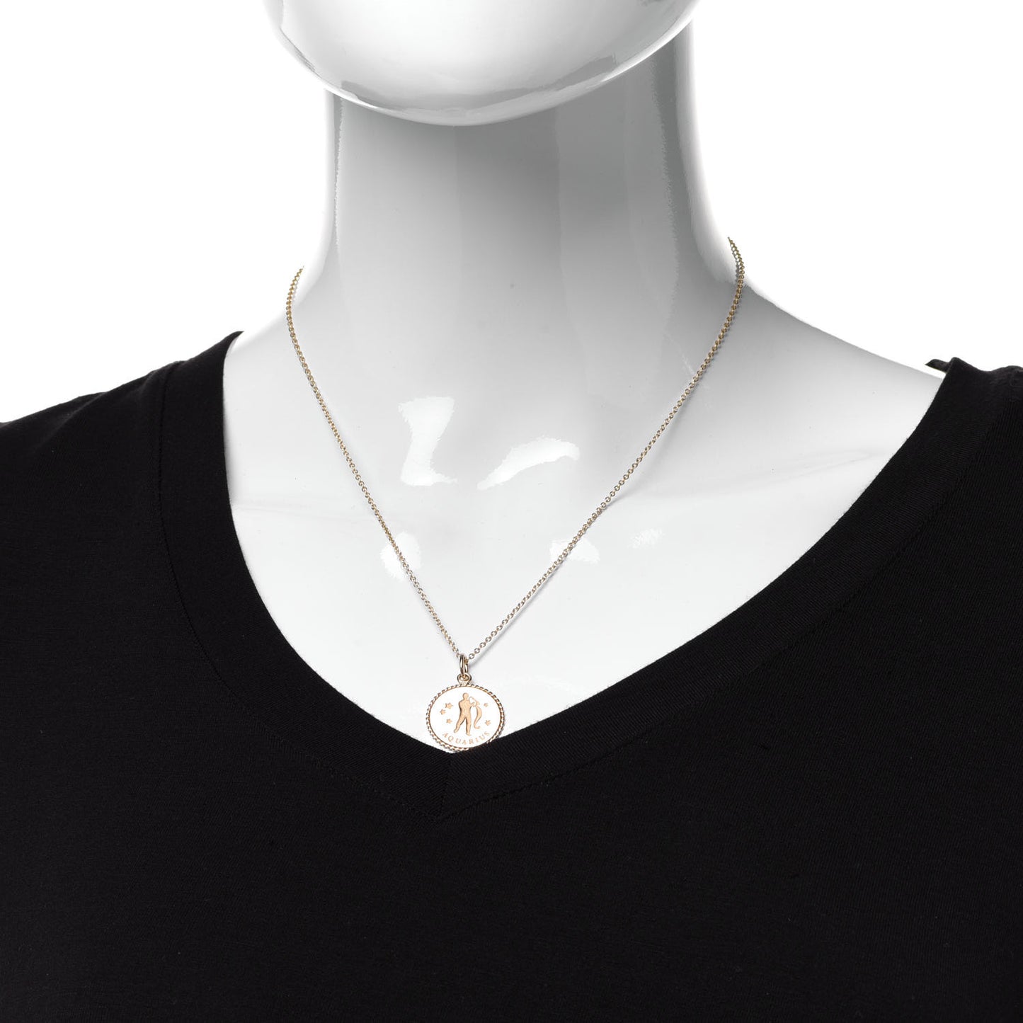 18K Yellow Gold Zodiac Aquarius Pendant Necklace