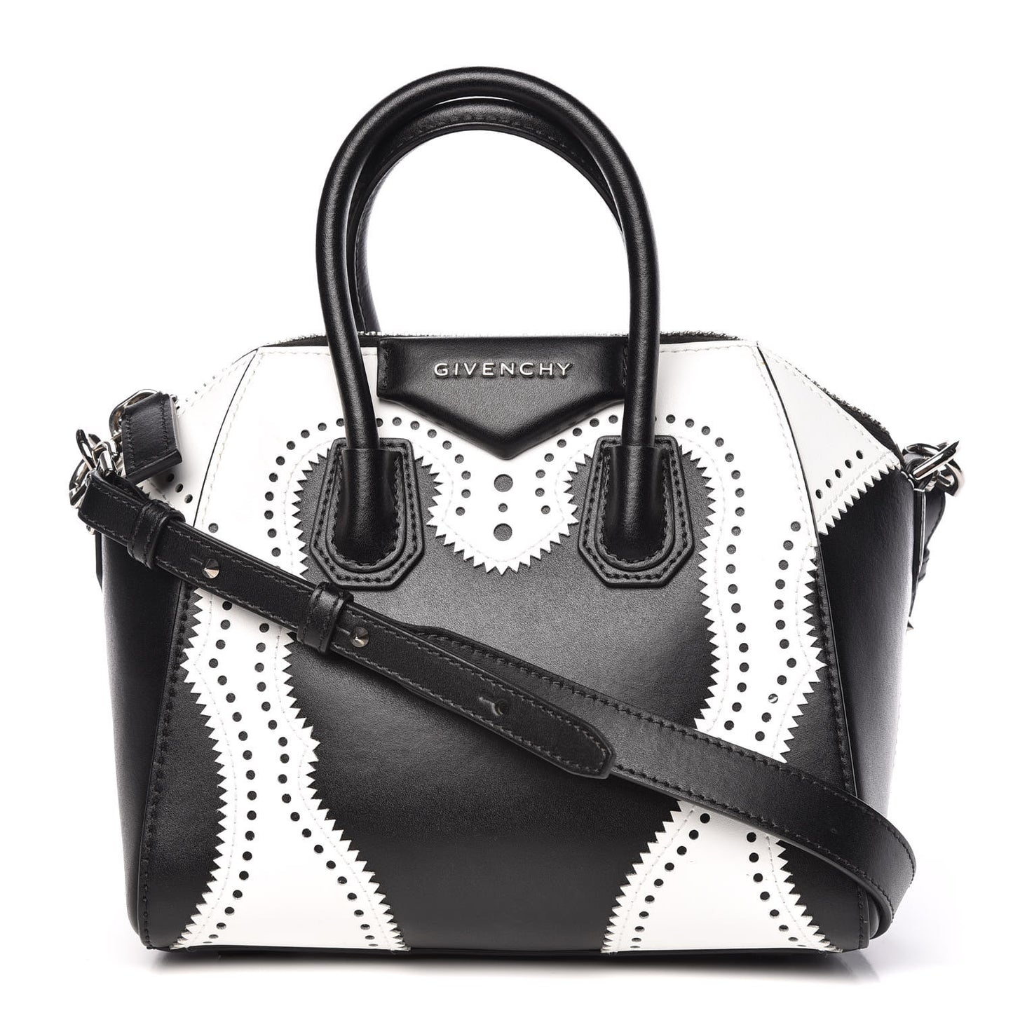 Calfskin Brogue Mini Antigona Black White