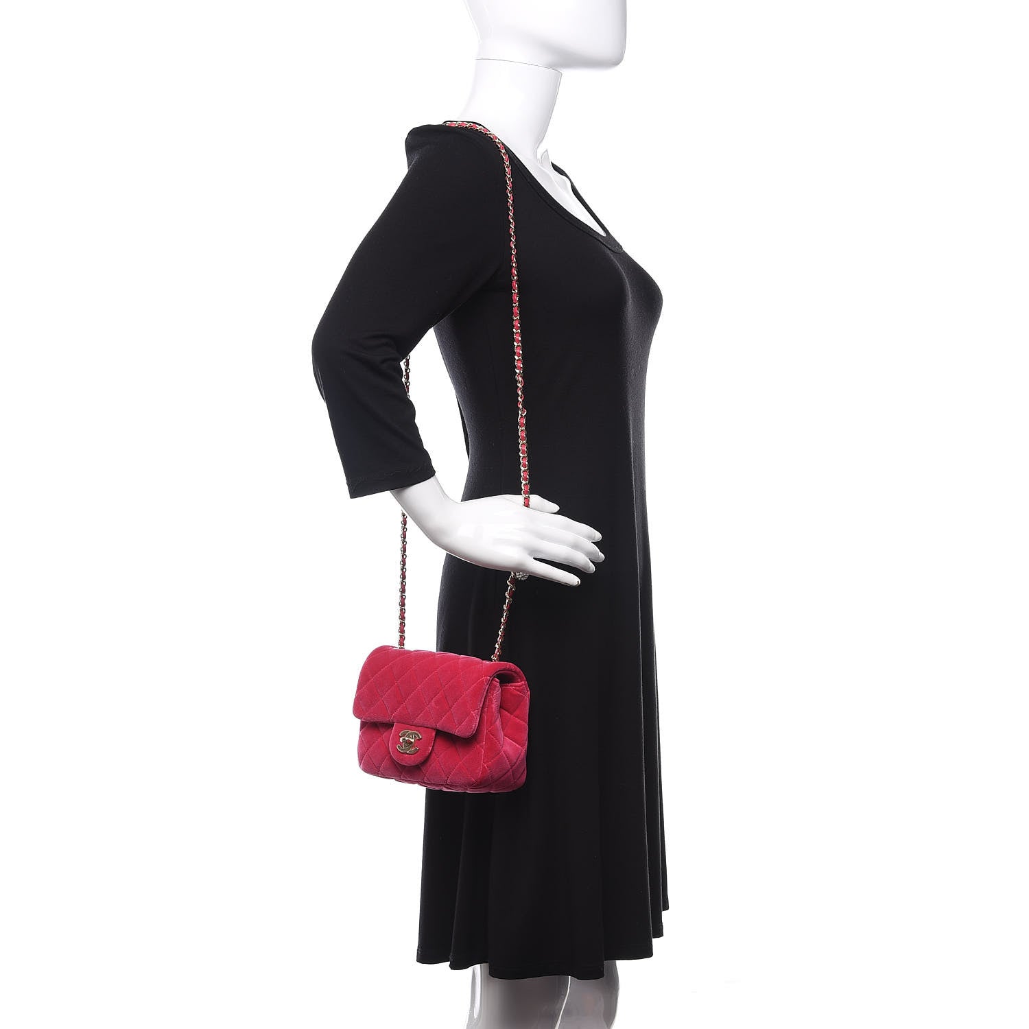 Chanel Velvet Quilted Mini Square Pearl Crush Flap Fuchsia 2 of 10