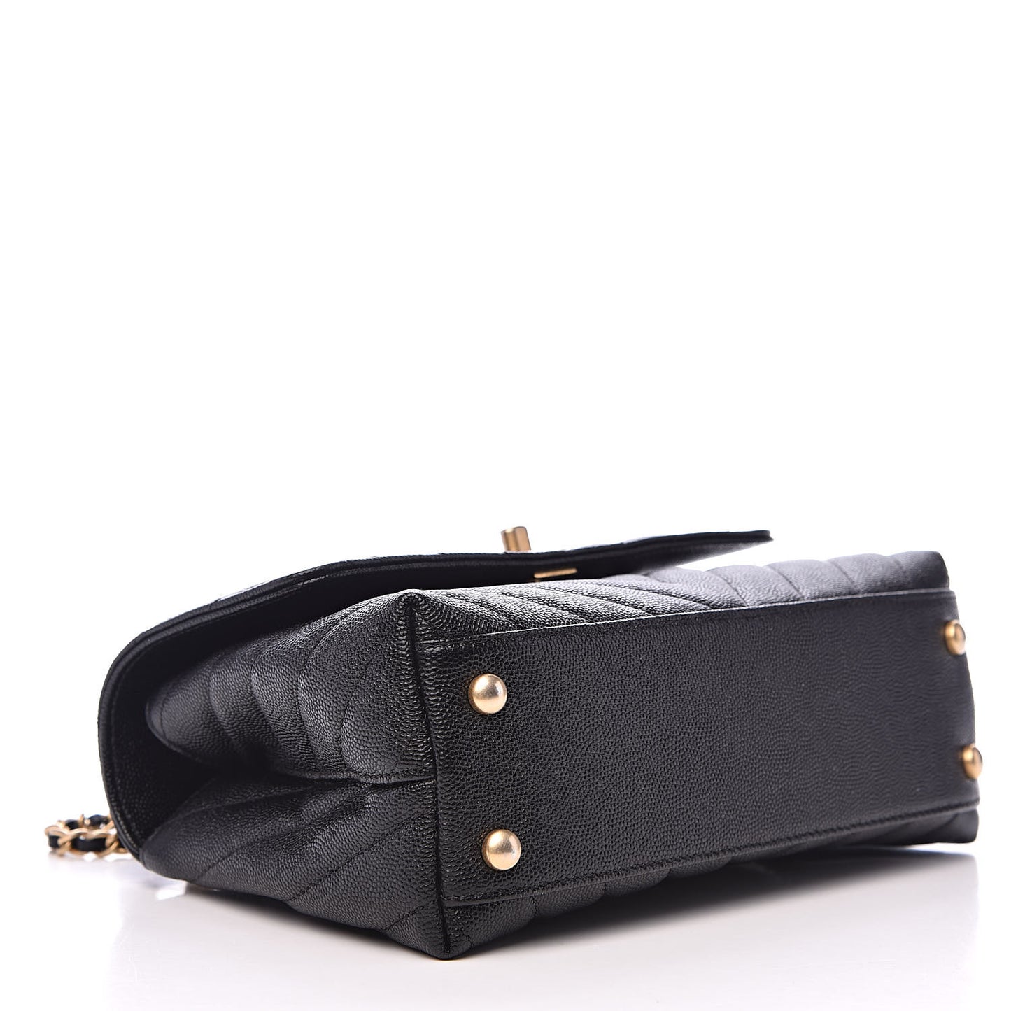 Caviar Chevron Quilted Mini Coco Handle Flap Black
