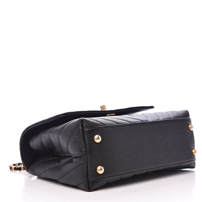 Chanel Caviar Chevron Quilted Mini Coco Handle Flap Black 4 of 10