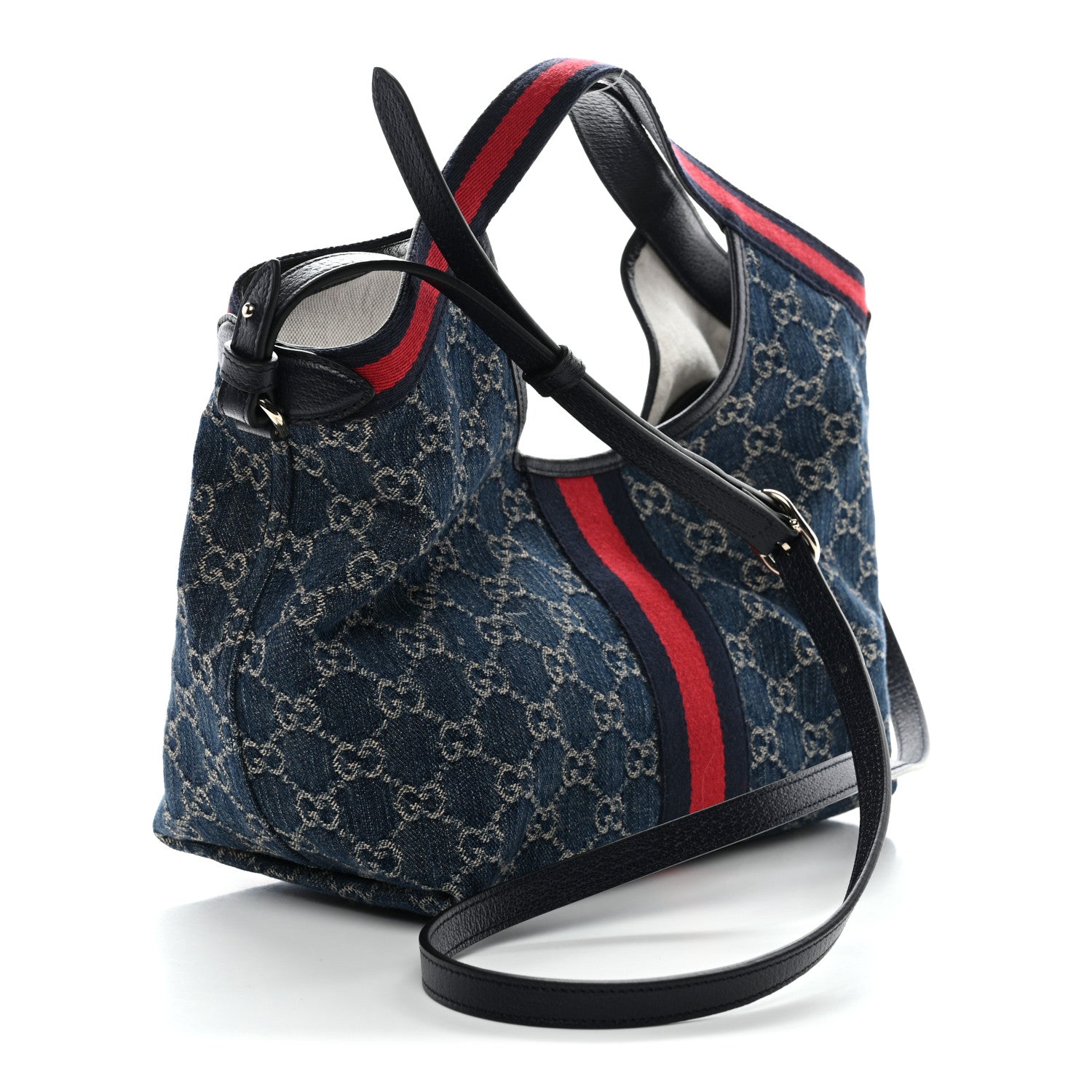 Gucci Denim GG Monogram Web Small Giglio Tote Blue White 3 of 9