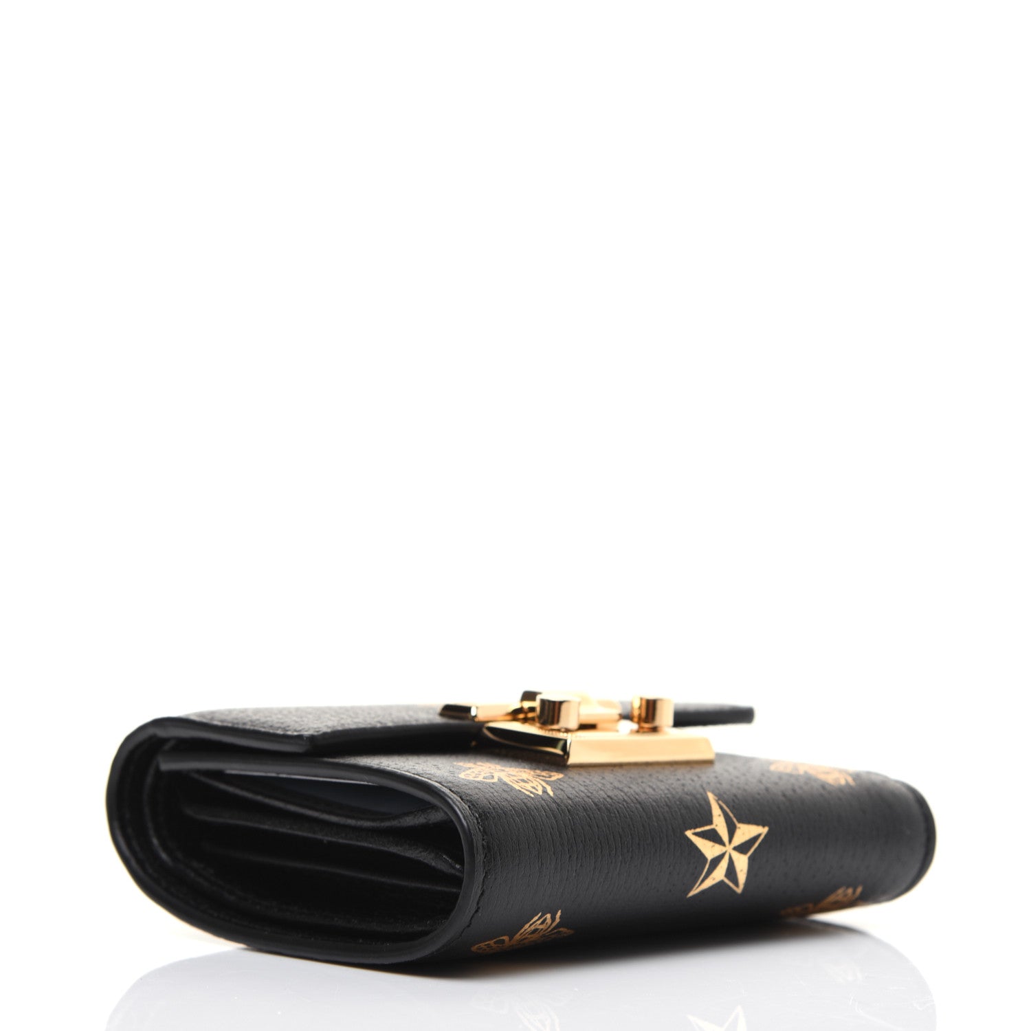 Gucci Calfskin Bee Star Print Padlock Wallet Black 4 of 13