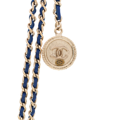Chanel Metal Lambskin CC Chain Link Necklace Gold Blue 4 of 4