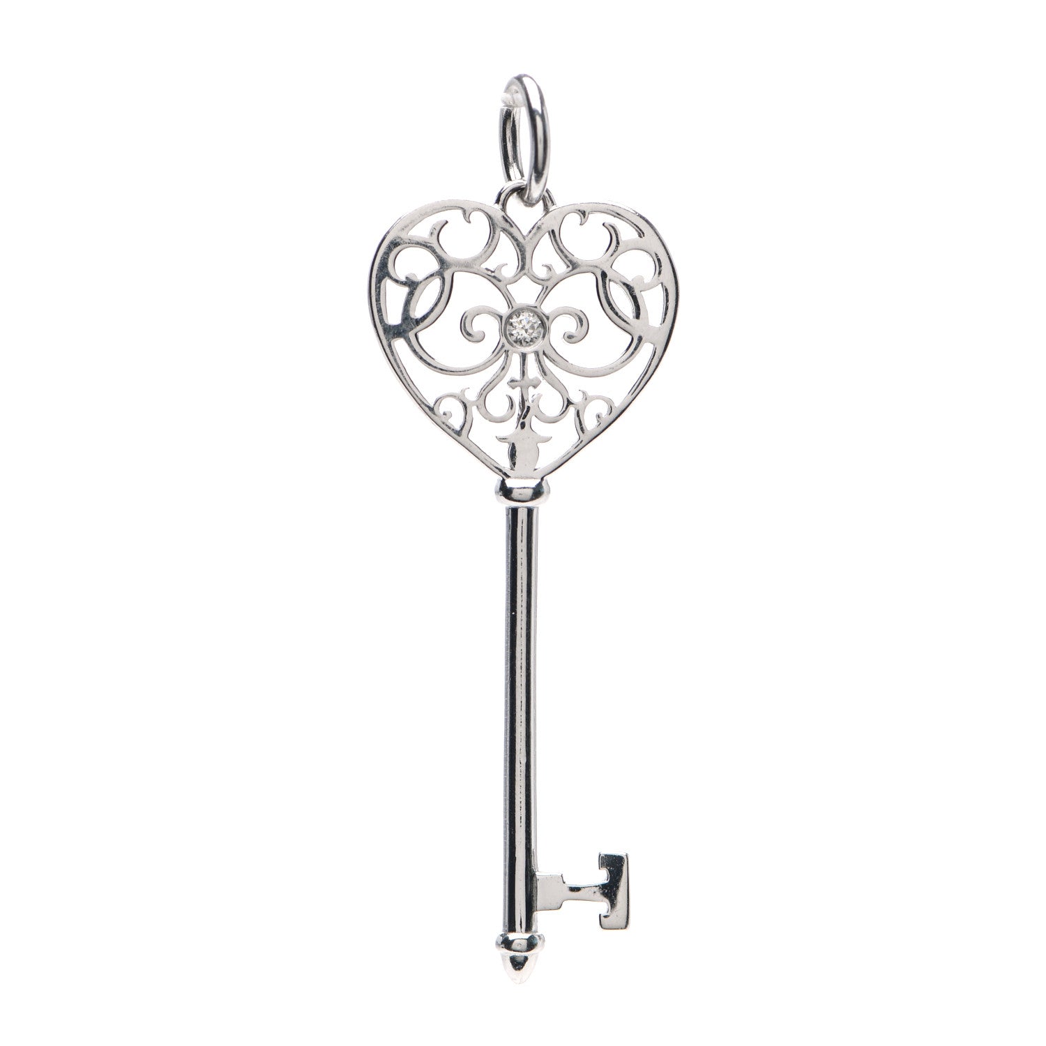 Tiffany 18K White Gold Diamond Enchant Key Pendant 1 of 3