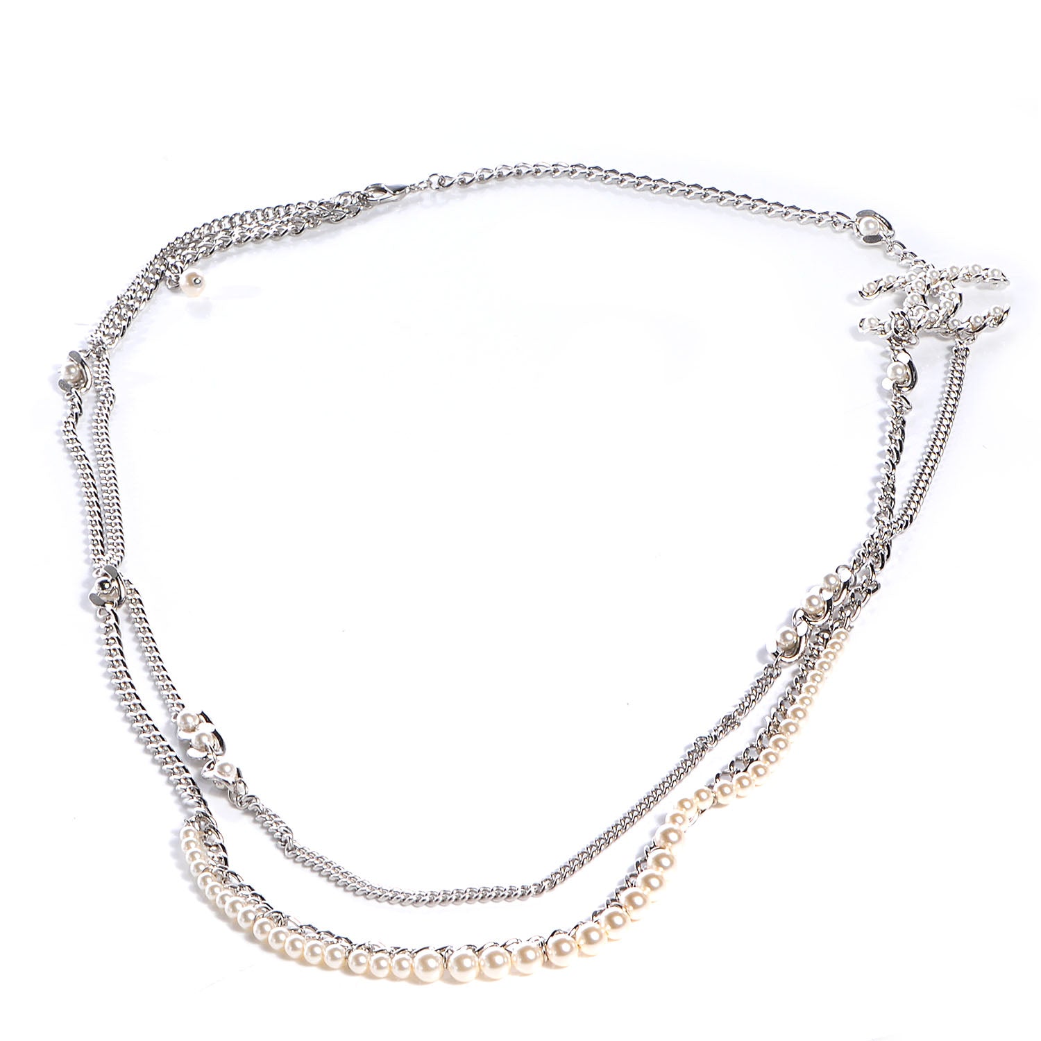 Chanel Pearl CC Long Chain Necklace Silver 3 of 7