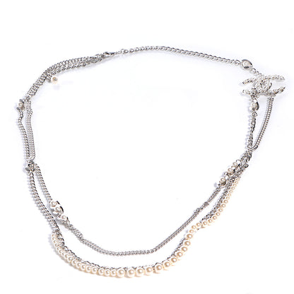 Chanel Pearl CC Long Chain Necklace Silver 3 of 7