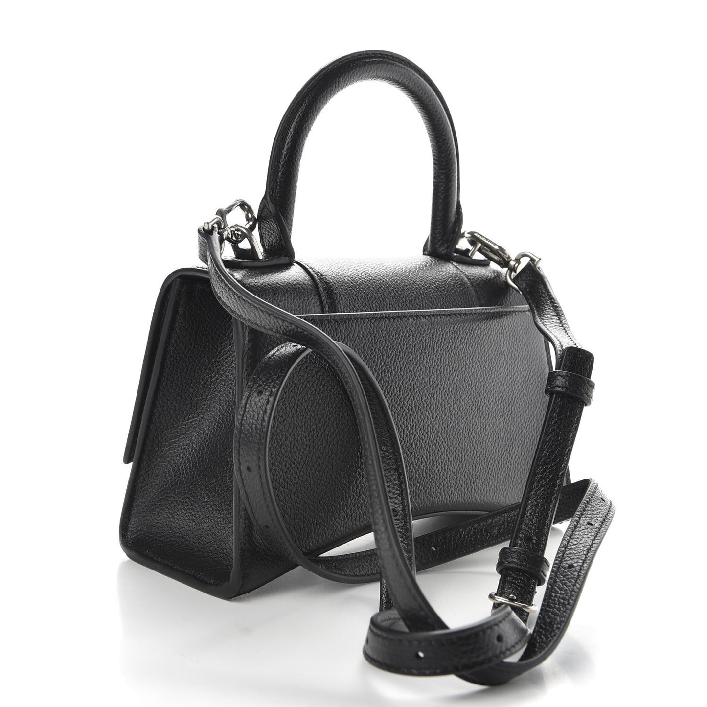 Grained Calfskin Hourglass Top Handle Bag XS Black