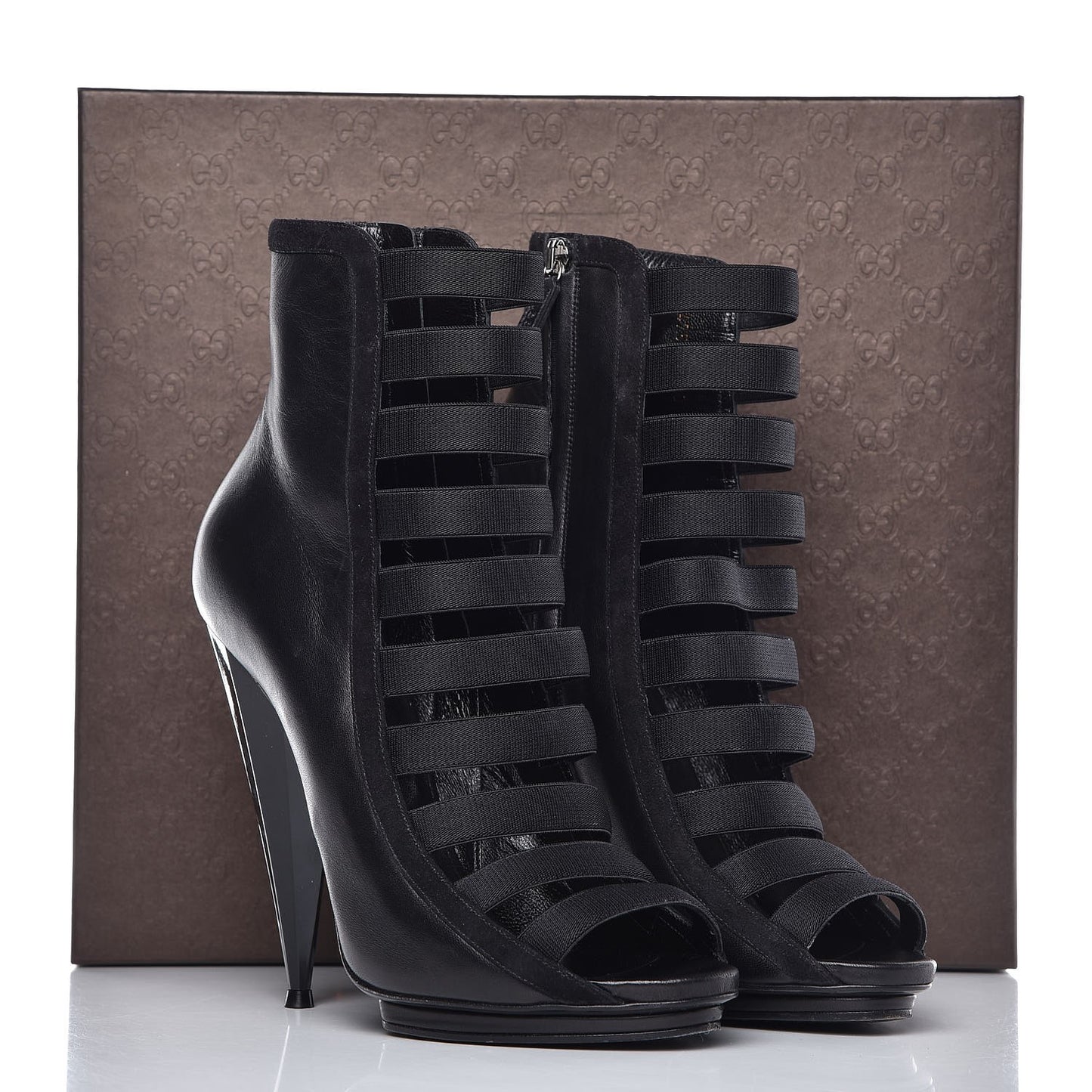 Nappa Kid Scamosciato Elastic Olimpia Open Toe Booties 40 Black