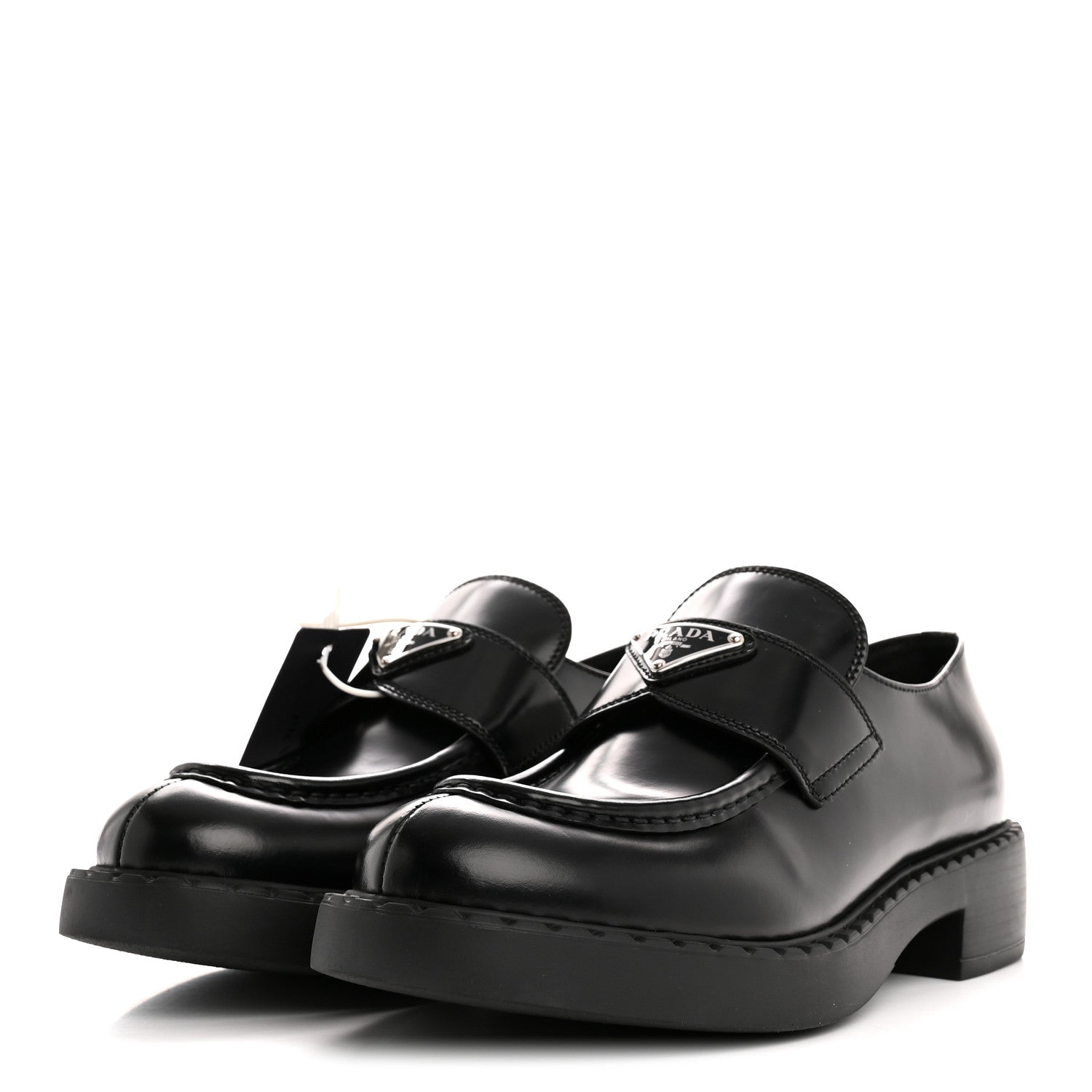 Prada Spazzolato Metal Triangle Logo 50mm Loafers 40.5 Black 4 of 10