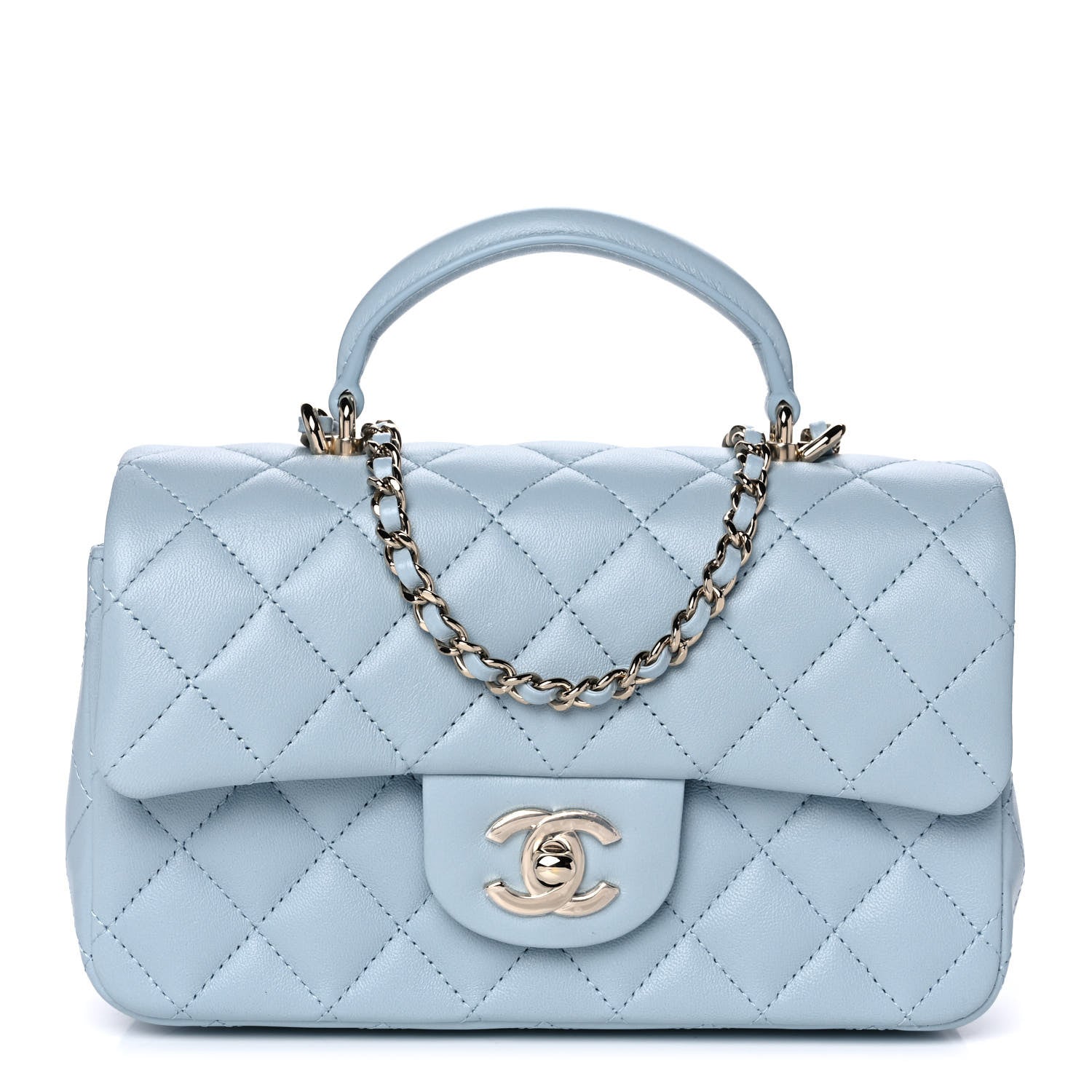 Chanel Lambskin Quilted Mini Top Handle Rectangular Flap Light Blue 1 of 12