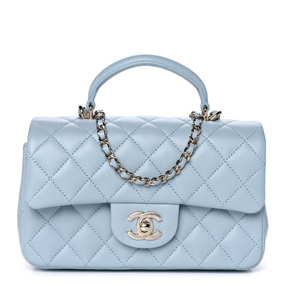 Chanel Lambskin Quilted Mini Top Handle Rectangular Flap Light Blue 1 of 12