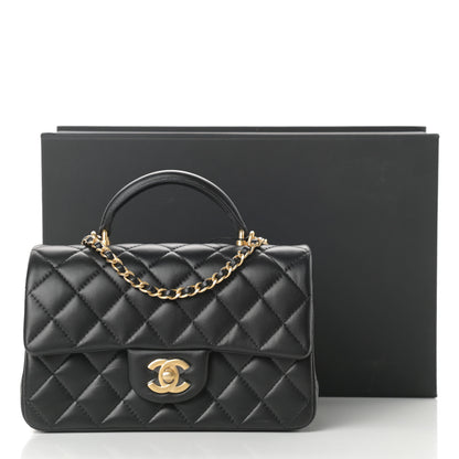 Chanel Lambskin Quilted Mini Top Handle Rectangular Flap Black 12 of 12