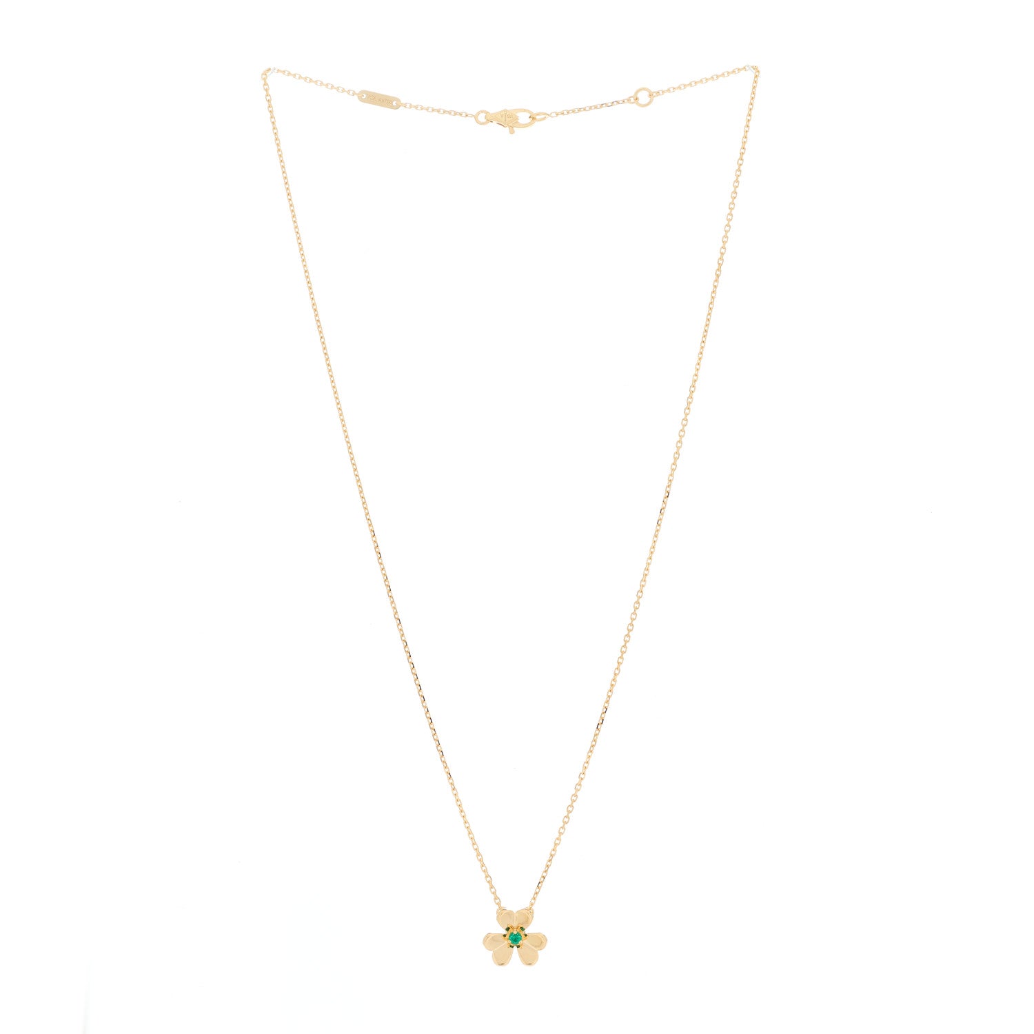 Van Cleef & Arpels 18K Yellow Gold Emerald Mini Frivole Pendant Necklace 3 of 7