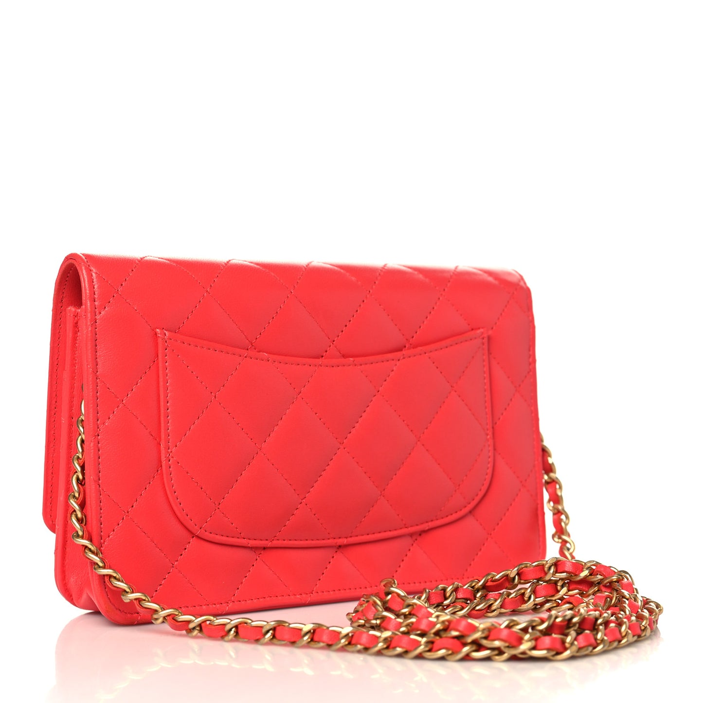Lambskin Quilted Wallet On Chain WOC Light Red
