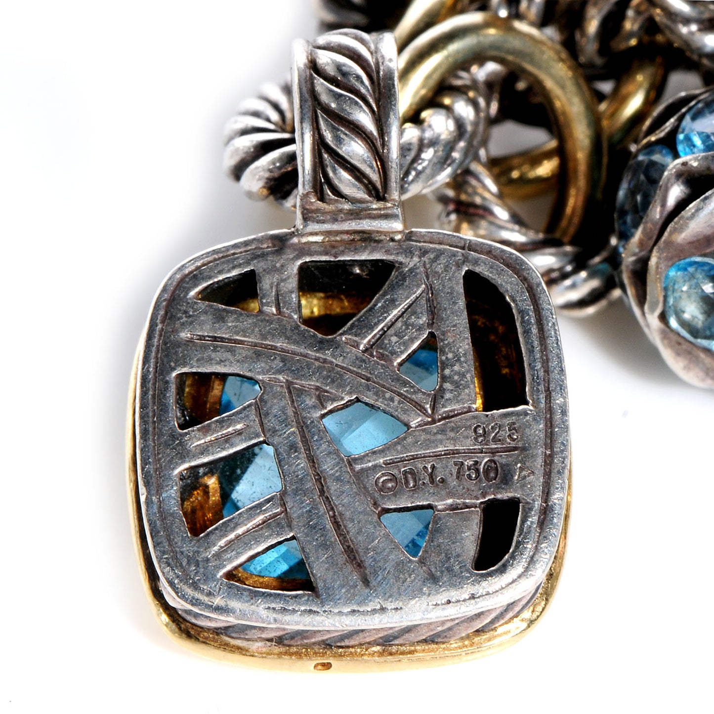 18k Gold Sterling Silver Pave Diamond Blue Topaz 25th Anniversary Charm Bracelet