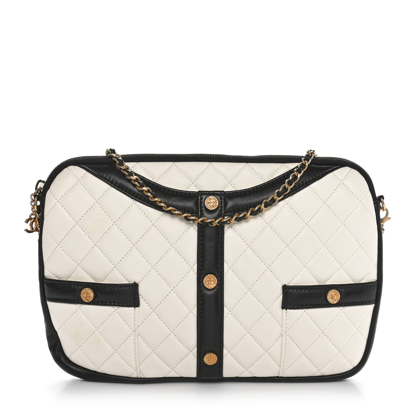 Lambskin Quilted Medium Girl Shoulder Bag White Black
