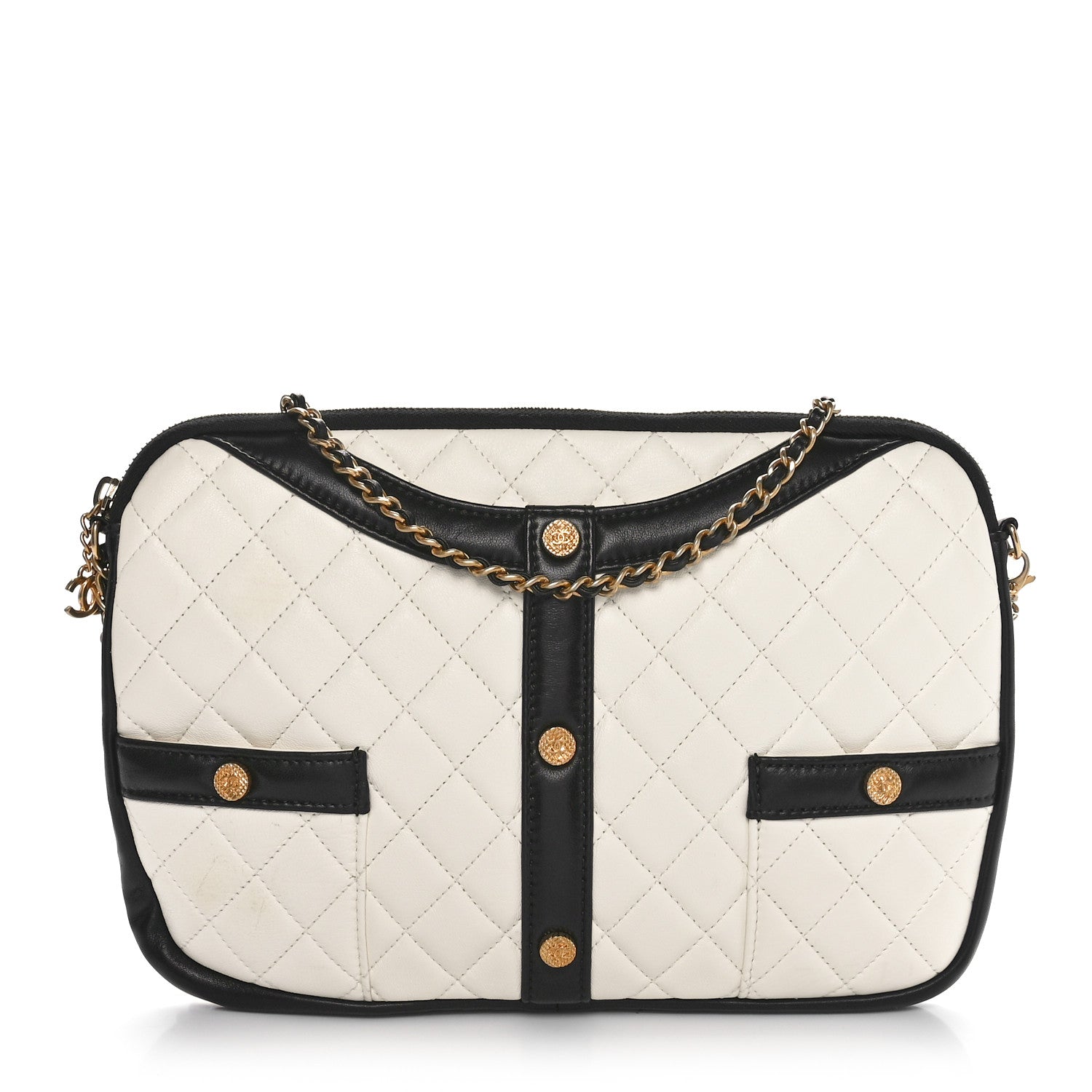 Chanel Lambskin Quilted Medium Girl Shoulder Bag White Black 1 of 10