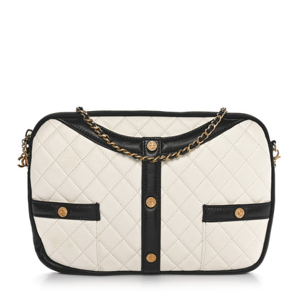 Chanel Lambskin Quilted Medium Girl Shoulder Bag White Black 1 of 10