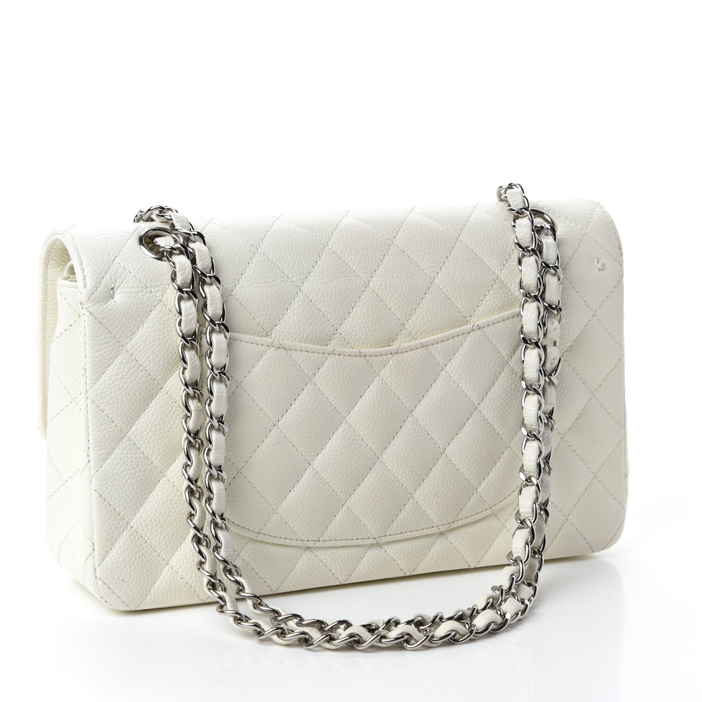 Caviar Quilted Medium Double Flap White