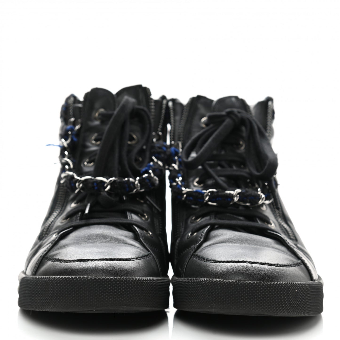 Lambskin Tweed Zipped Sneakers 40 Black Blue