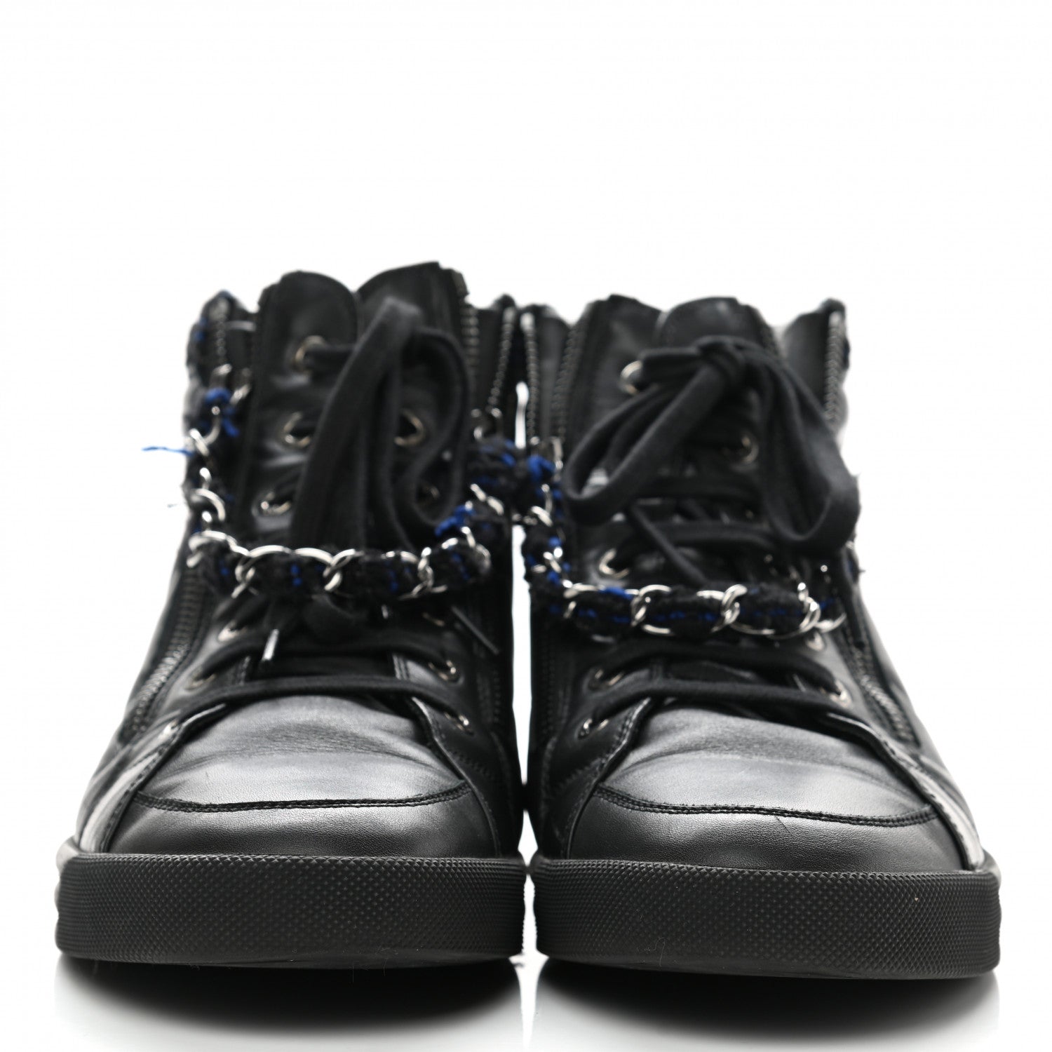 Chanel Lambskin Tweed Zipped Sneakers 40 Black Blue 2 of 7