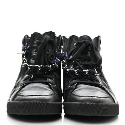 Chanel Lambskin Tweed Zipped Sneakers 40 Black Blue 2 of 7