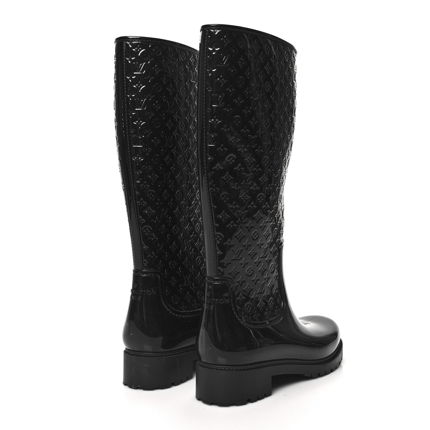 Rubber Embossed Monogram Splash Rain Boots 40 Black