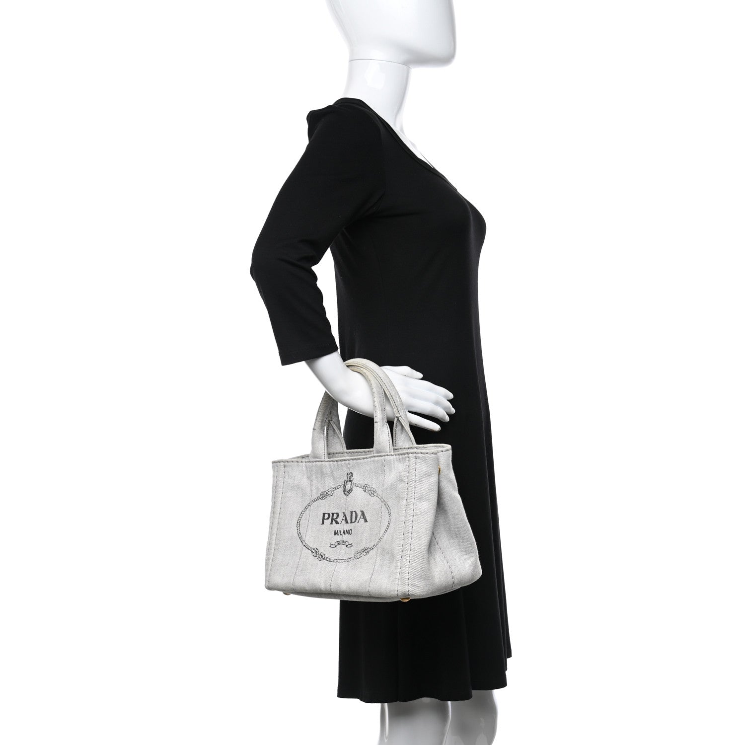 Prada Denim Small Logo Tote Bianco 2 of 12